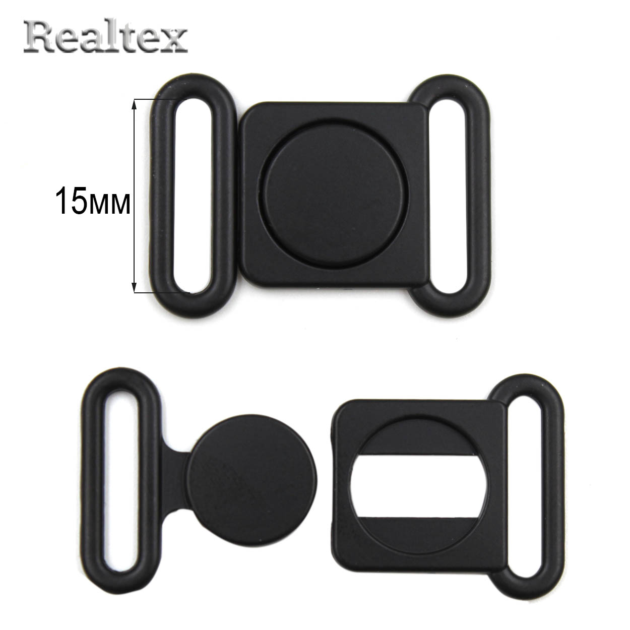 Застежка для купальника металлическая Realtex 15мм 3630 (10шт) цв.черный