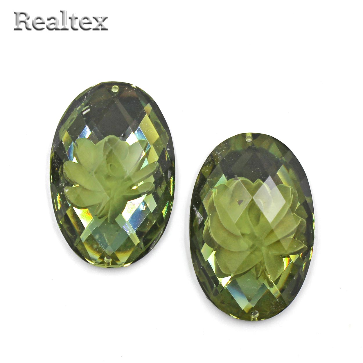 Стразы пластиковые пришивные AB-4 большие цв.серо-зеленый 