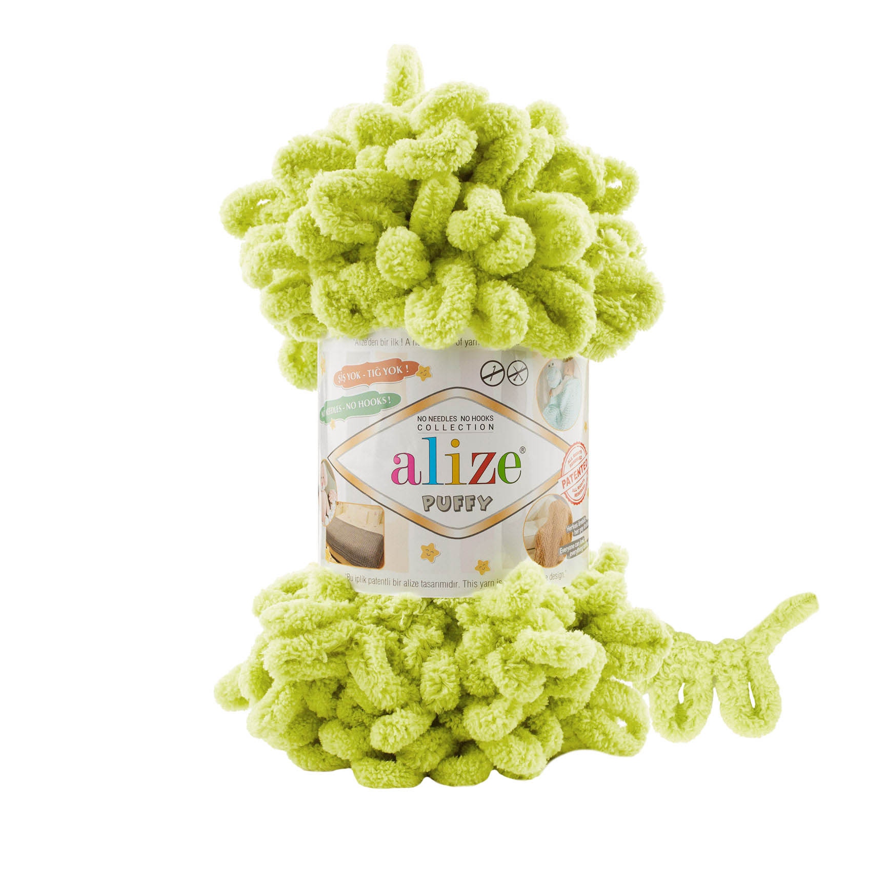 Пряжа Alize "Puffy" (100гр) цв.855 зелёный лайм 