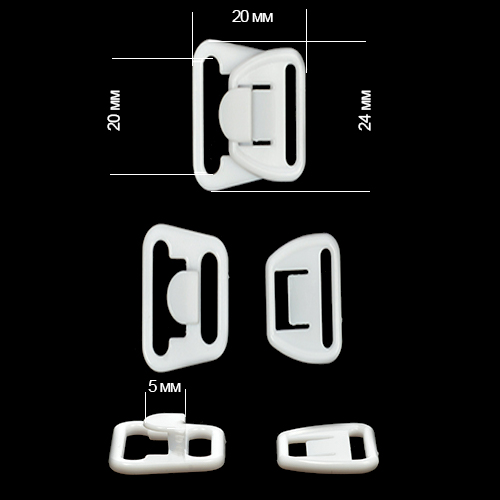Застежка-крючок TBY-75302 пластиковая для бюстгалтера для кормящих мам 20мм (20шт) цв.белый 
