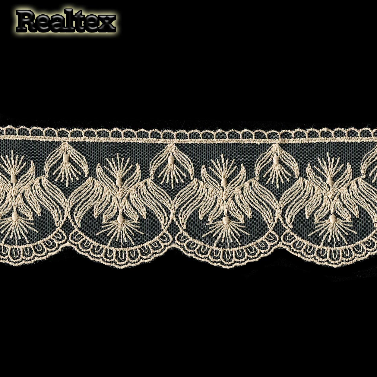 Кружево Realtex на сетке  70мм 8BE1120 матовая нить цв.капучино