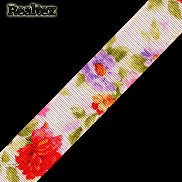 Лента репсовая с рисунком Реалтекс 25мм R 8-4 "Цветы" цв.розовый