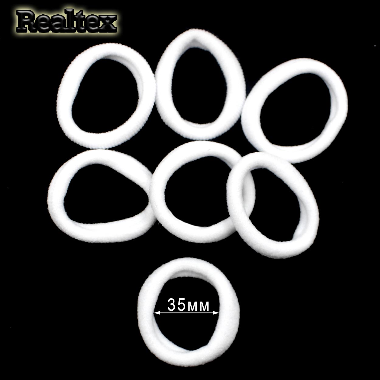 Резинки для волос Realtex 35мм нейлон (100шт) цв.белый 