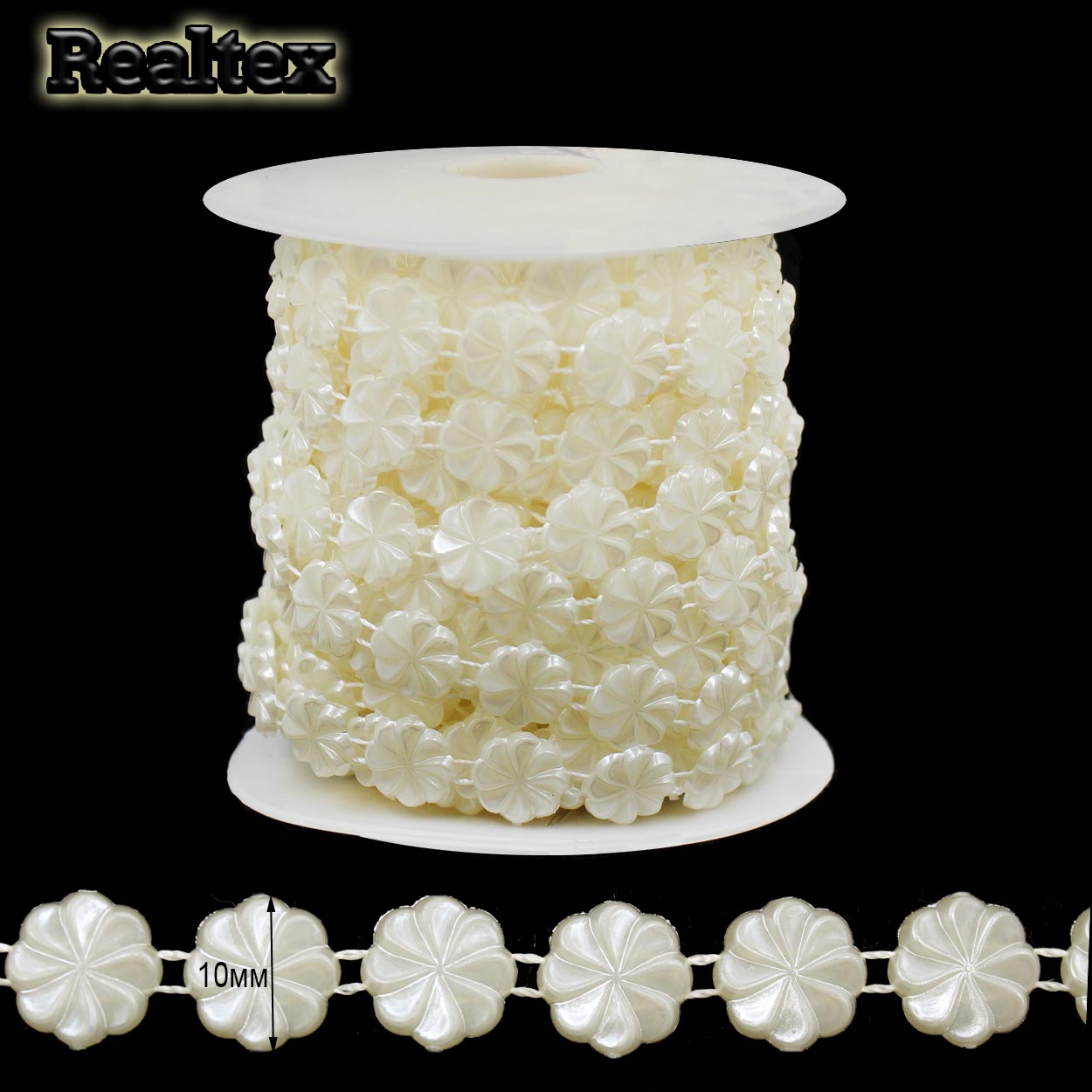 Полубусины тесьма  фигурные RS "Цветок" №2 10мм цв.белый