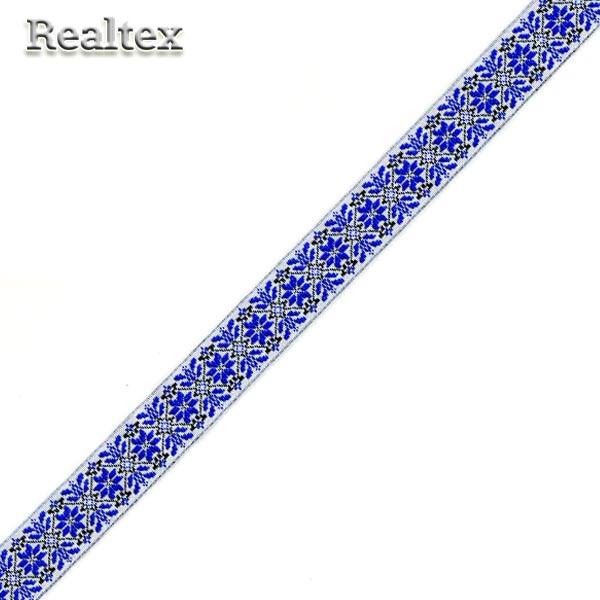 Тесьма жакардовая Realtex 15мм R-4-7 цв.белый/электрик