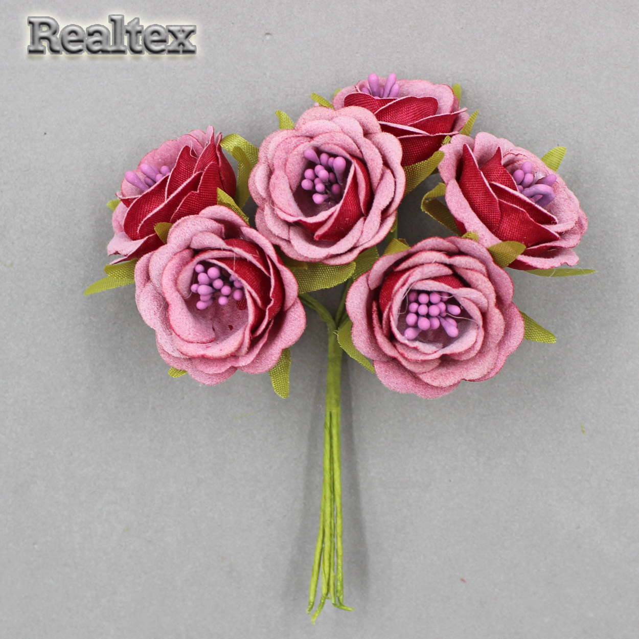 Декоративный букетик Realtex "Розочка пионовидная" TF-1923 35*115мм (1 букет.* 6шт) цв.малиновый