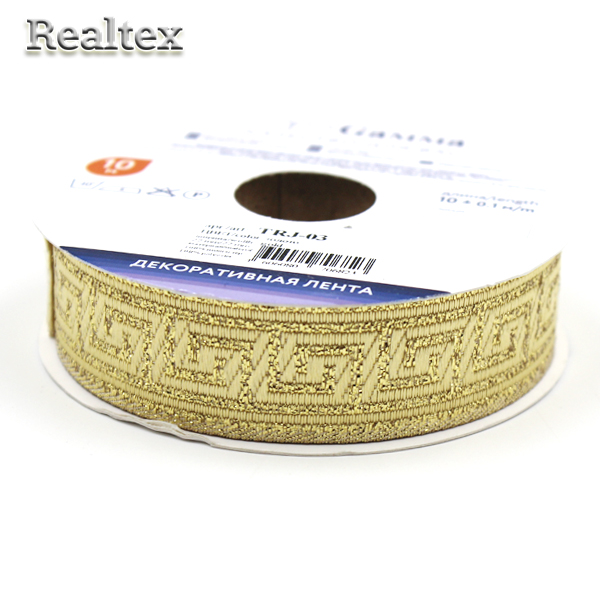 Тесьма жакардовая TRJ-03 22мм (10м) цв.золото 