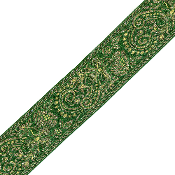 Тесьма жакардовая 50мм с3379г17 рис.9836 "в" (25м) цв.зеленый/золото 