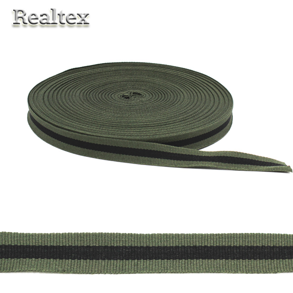 Тесьма лампасная Рубчик NET6815 15мм цв.хаки/чёрный/хаки