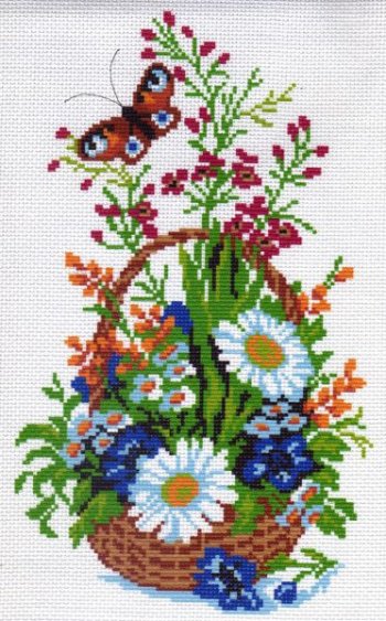 Рисунок на канве МП №416 "Корзина с ромашками" 28х37см