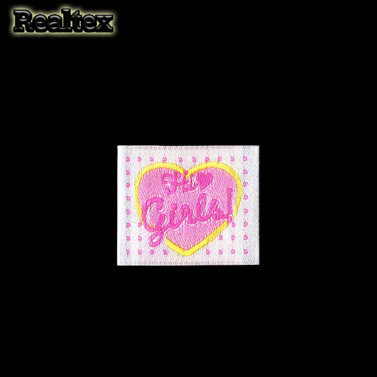 Бирка пришивная ткань Realtex №63 "HiGirls" (25шт) цв.белый/розовый