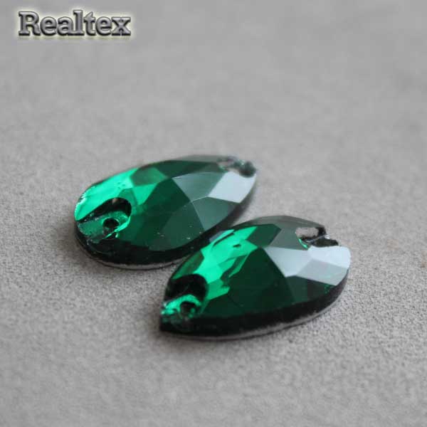 Стразы пришивные стекло капля 10,5*18мм Realtex цв.05 Dark Green