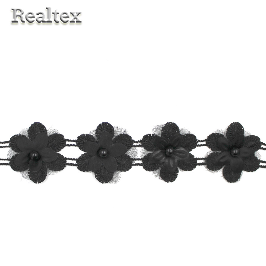 Кружево Realtex объемное 3D 35мм TJ-D197-2  Realtex цв.черный
