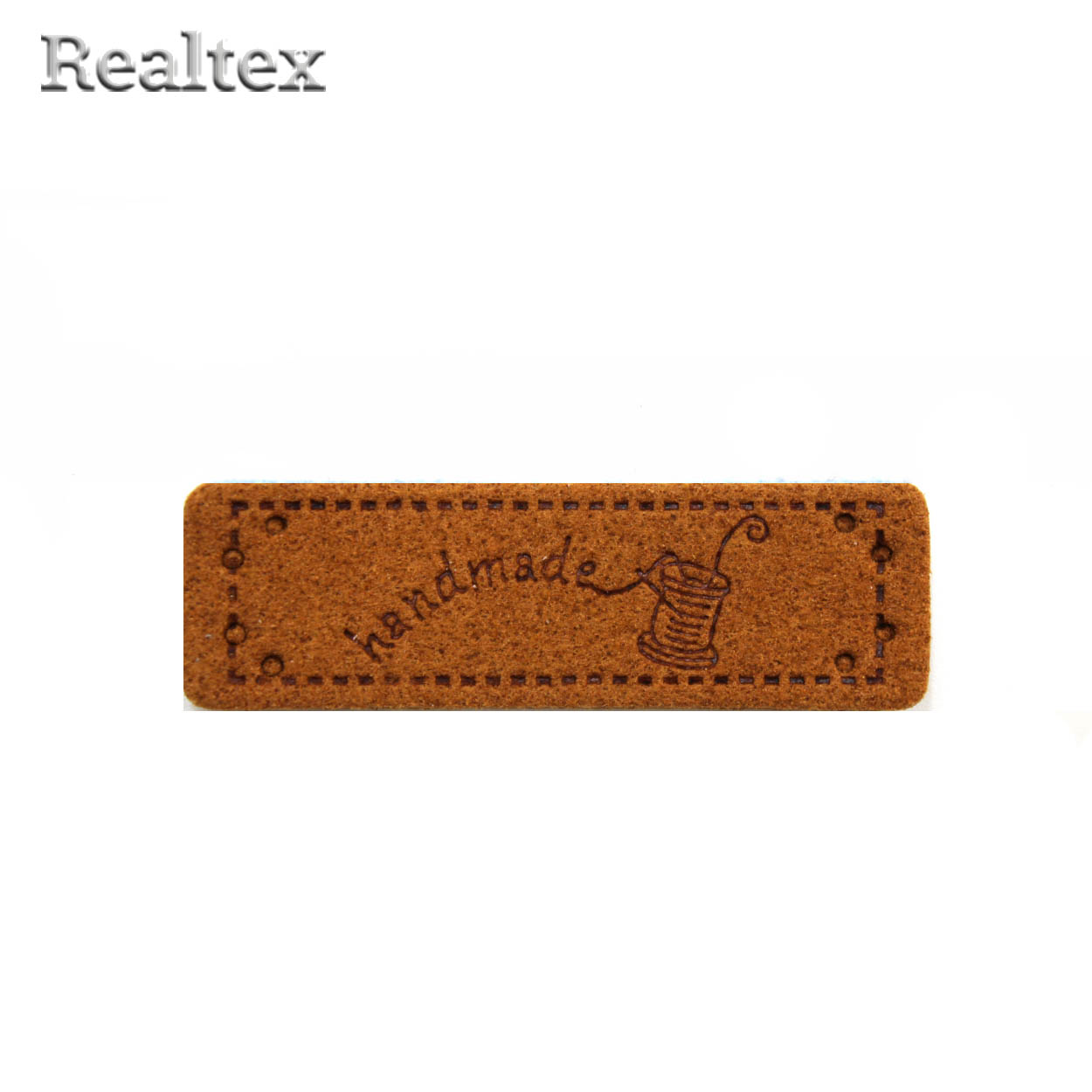 Бирка пришивная замша Realtex №24 "Катушка ниток с иглой" цв.рыжий