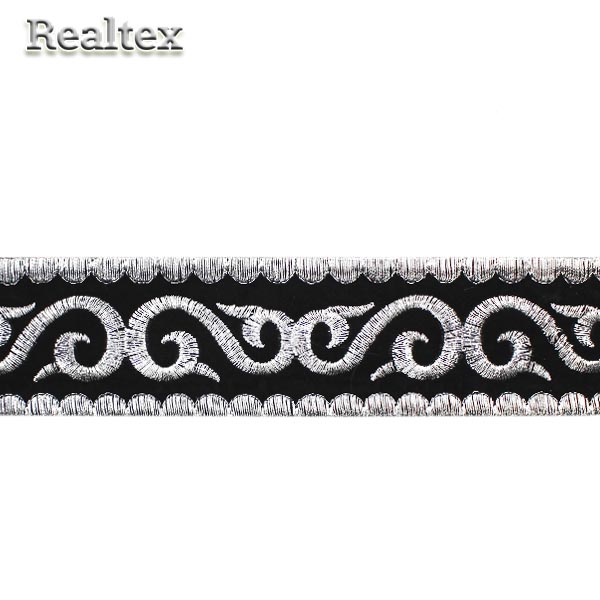 Тесьма клеевая металлизированная Реалтекс 3675 50мм цв.черный/серебро