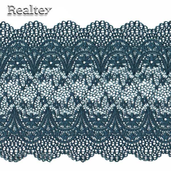 Кружево стрейч 220мм TBY 8013 цв.222 изумрудно-синий