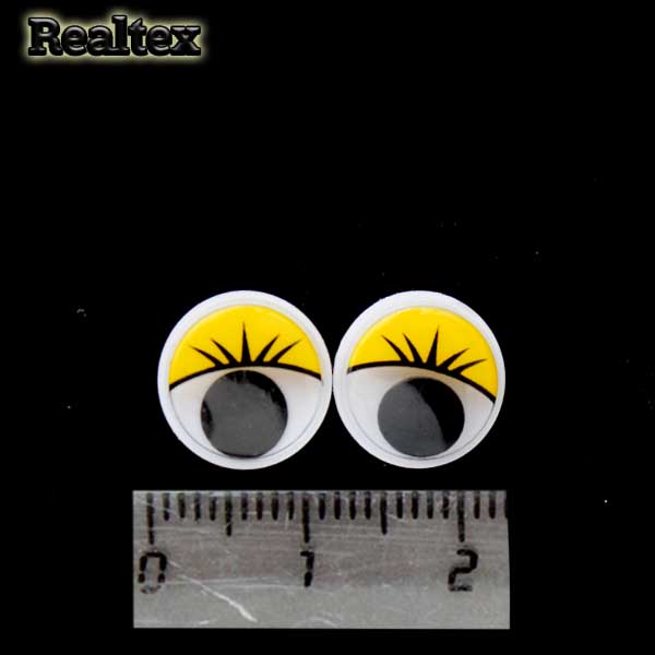  Глазки Реалтекс круглые бегающие с ресничками 10мм цв.желтый
