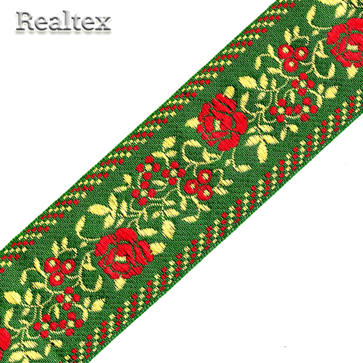 Тесьма жакардовая 50мм с3379г17 рис.9600 (25м) цв.зеленый/красный