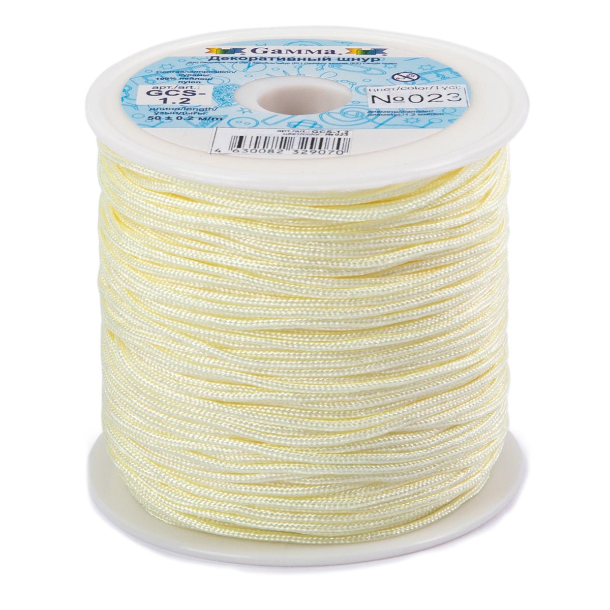 Шнур декоративный GCS-1.2 1.2мм (50м) "Гамма" цв.023 бледно-жёлтый
