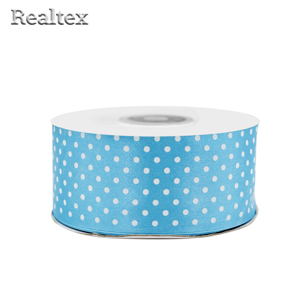 Лента атласная с рисунком  40мм  Realtex "Горох" цв.3081 голубой