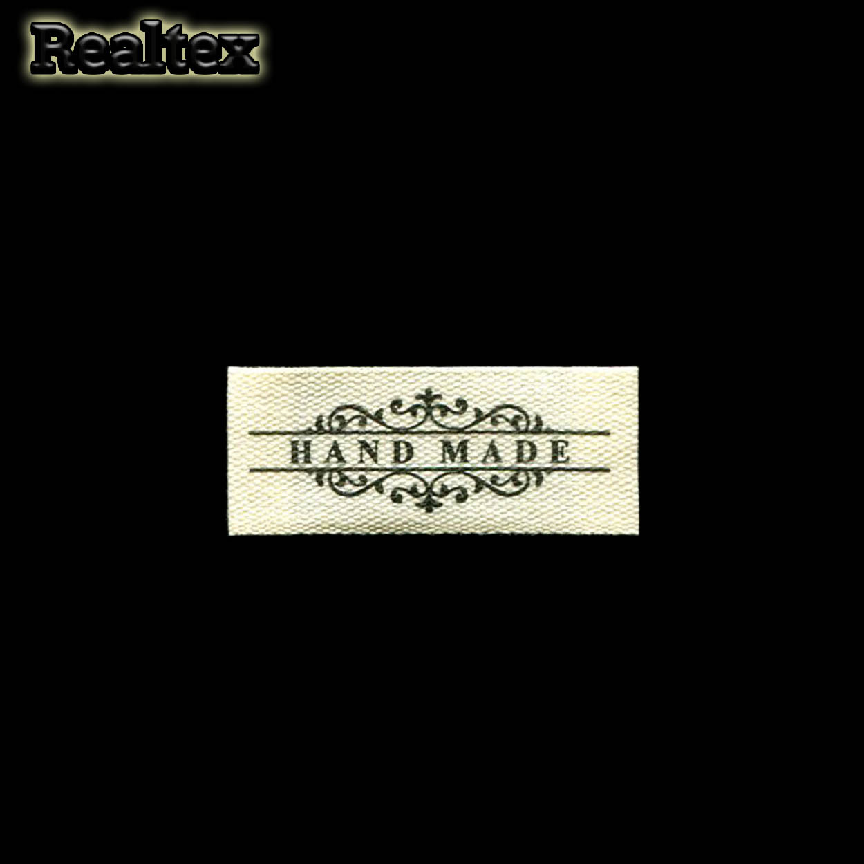 Бирка пришивная ткань Realtex №29 "HandMade" (25шт) цв.суровый/черный