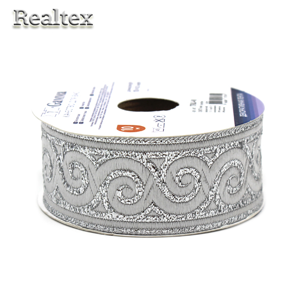 Тесьма жакардовая TRJ-01 33-35мм (10м) цв.серебро 