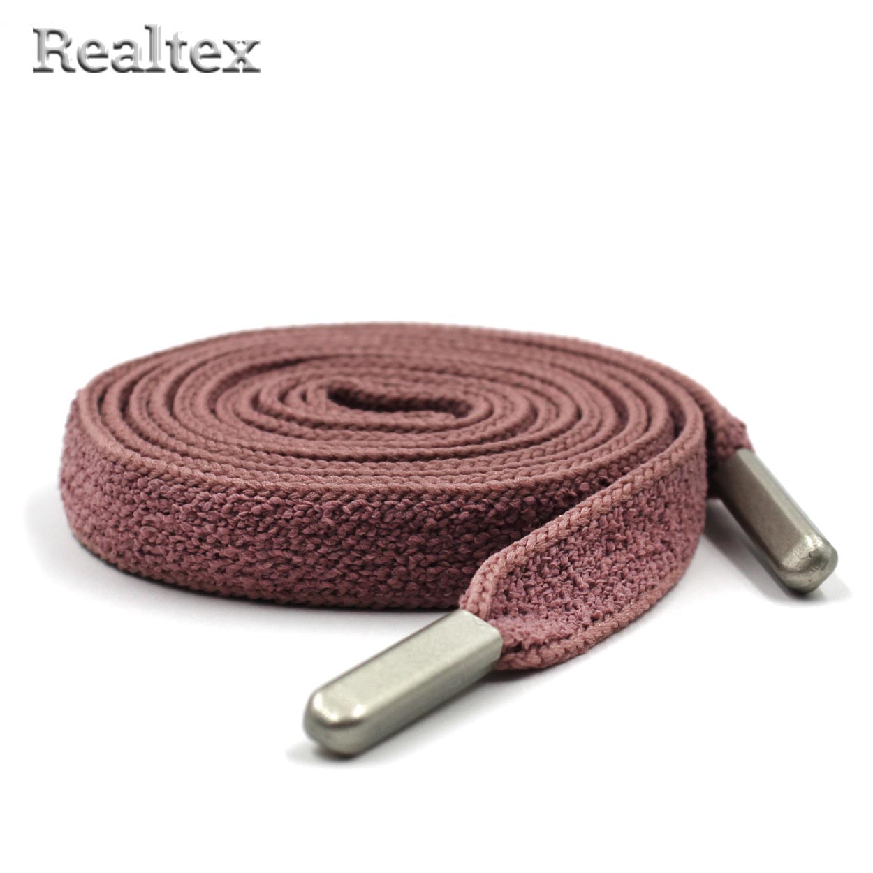 Шнур с наконечниками Realtex R- 5 плоский, однотонный, мягкий шир.8мм дл.140см (10шт) цв.пепельно-розовый