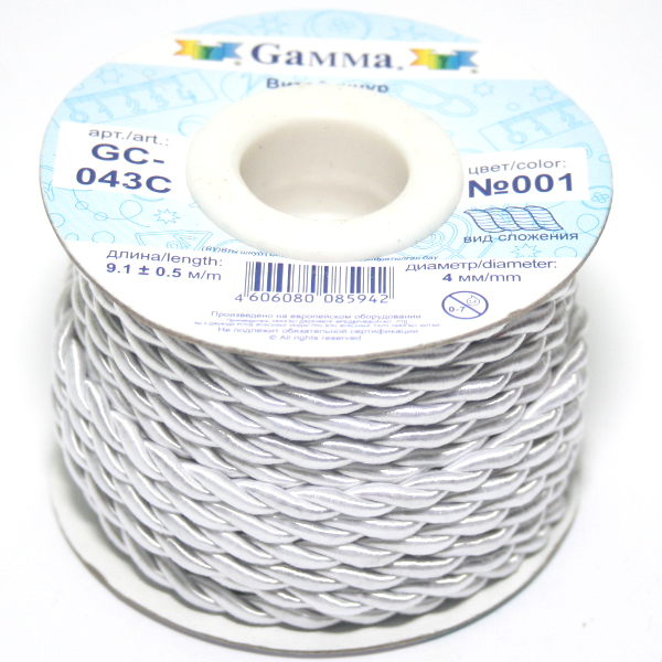 Шнур витой GC-043C 4мм "Гамма" цв.001 белый
