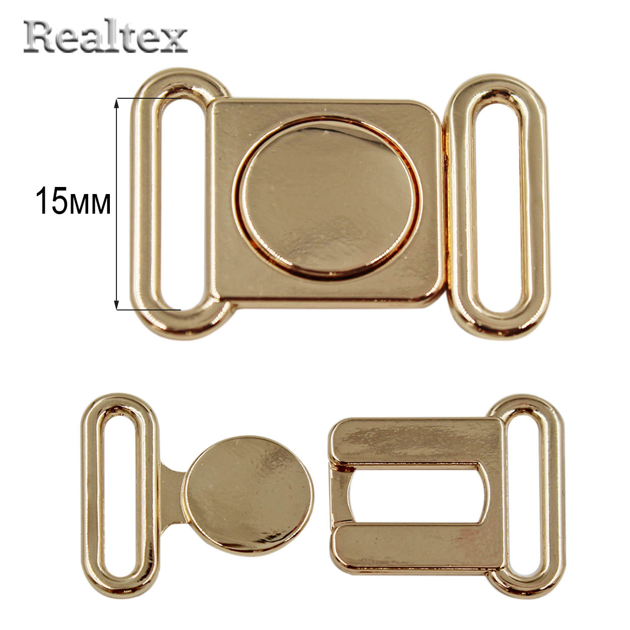 Застежка для купальника металлическая Realtex 15мм 3630 (10шт) цв.полированное золото
