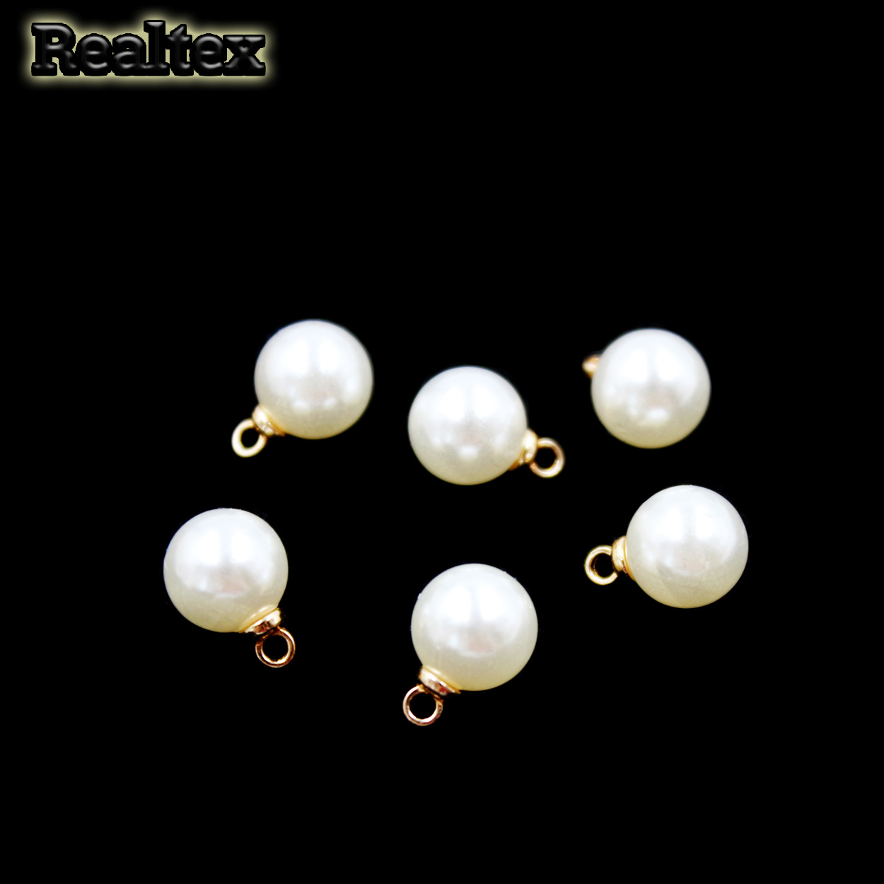 Бусины-подвесы пластик Realtex  8мм (50шт) цв.молочный/золото