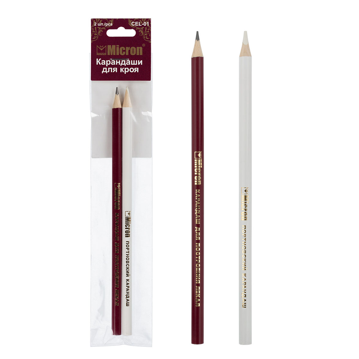 Карандаш CEL-01 Микрон для кроя (2шт) цв.белый, графитовый