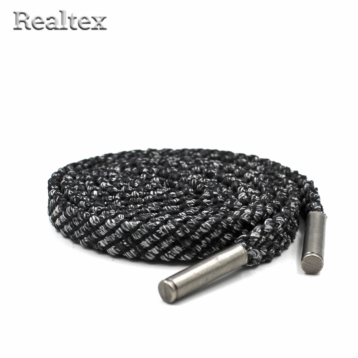 Шнур с наконечниками Realtex R- 9 плоский прошитый шир.10мм дл.140см (10шт) цв.темно-серый меланж