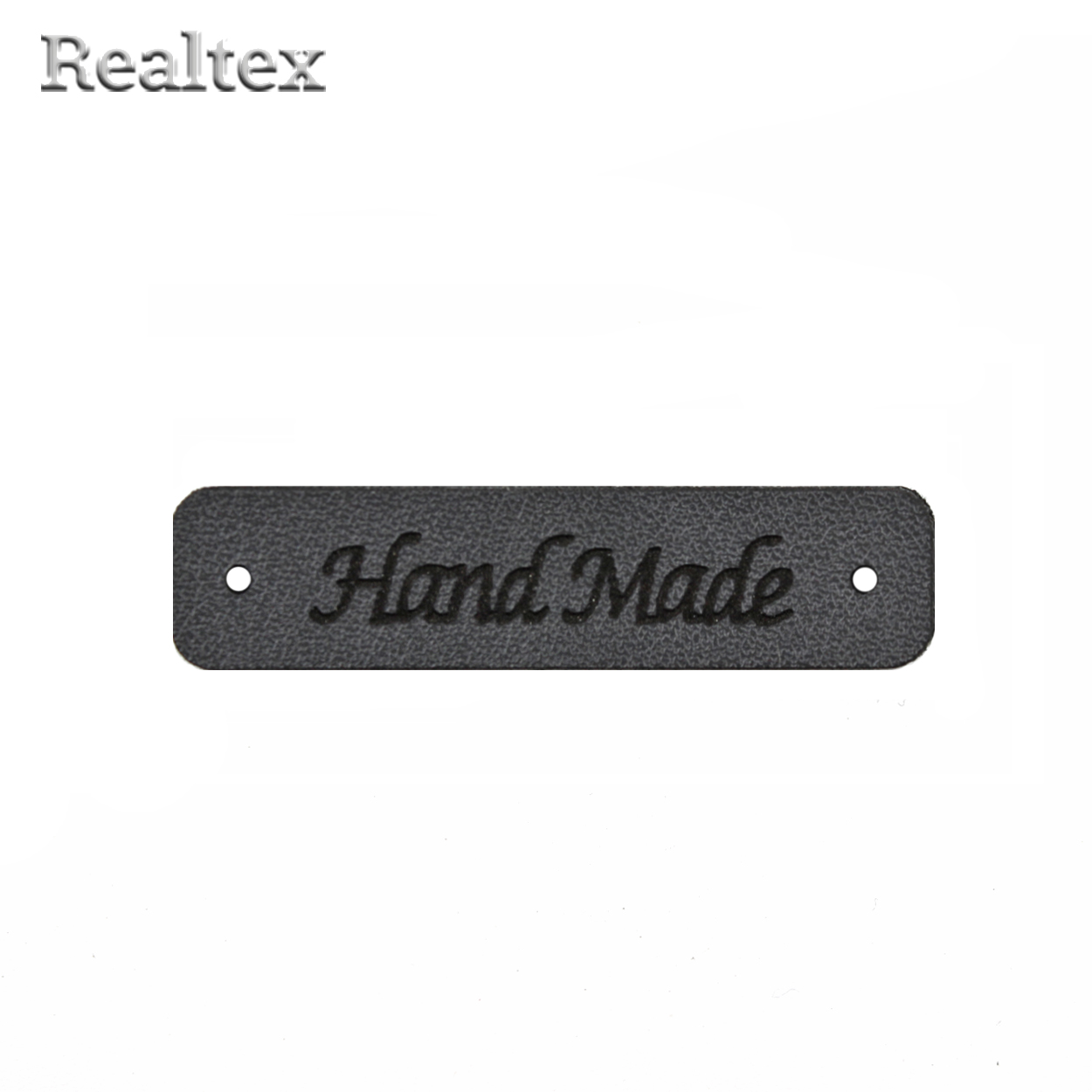 Бирка пришивная кожзам Realtex №13 "HandMade" цв.темно-серый