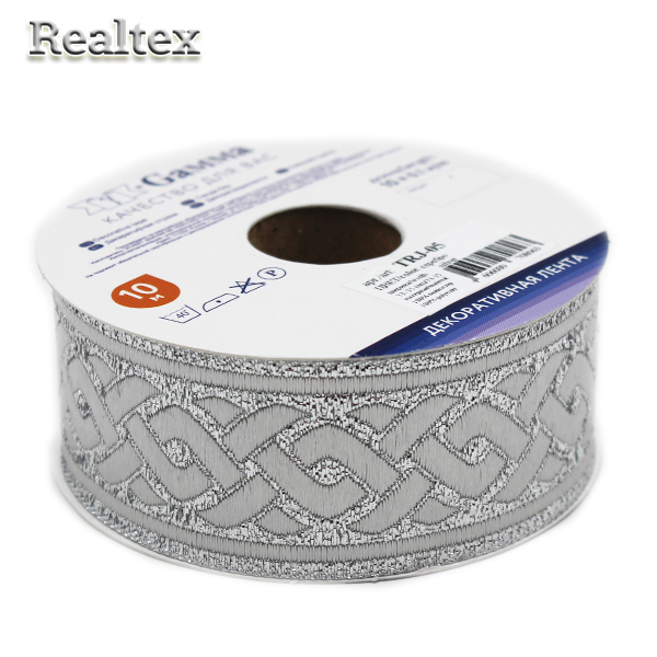 Тесьма жакардовая TRJ-05 33-35мм (10м) цв.серебро 