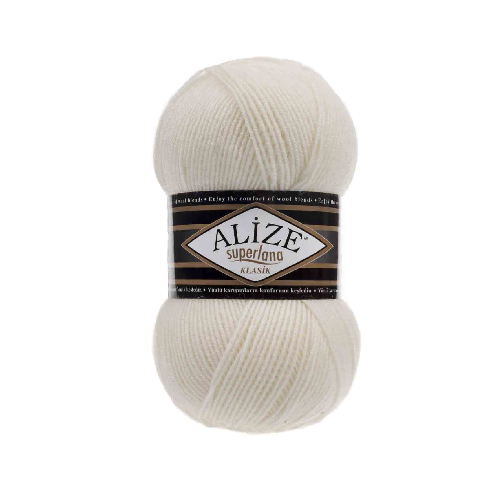 Пряжа Alize "Super Lana Klasik" (100гр) цв.062 св.молочный