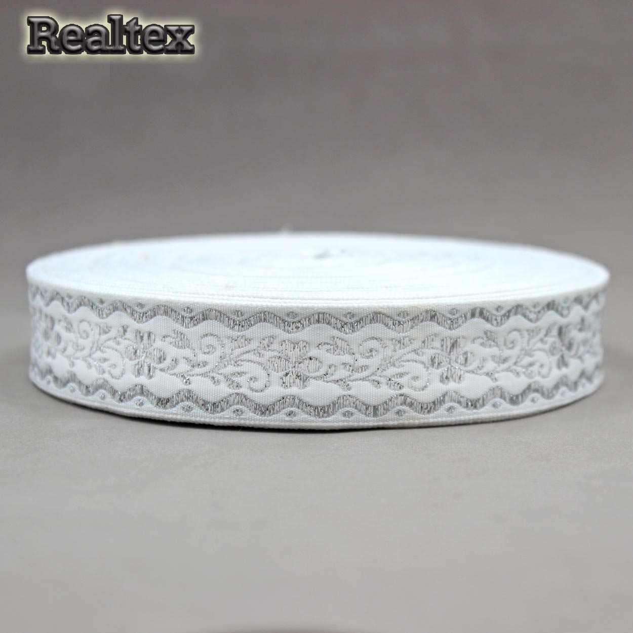 Тесьма жакардовая с1857г17 рис.8887"в" 24мм (25м) цв.белый/серебро