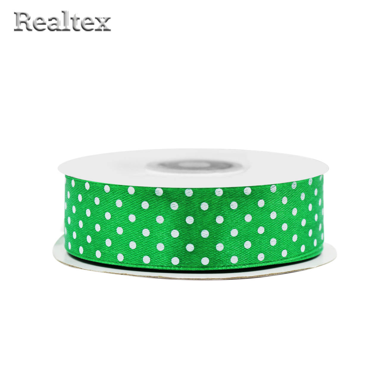 Лента атласная с рисунком  25мм  Реалтекс "Горох" цв.3114 зелёный