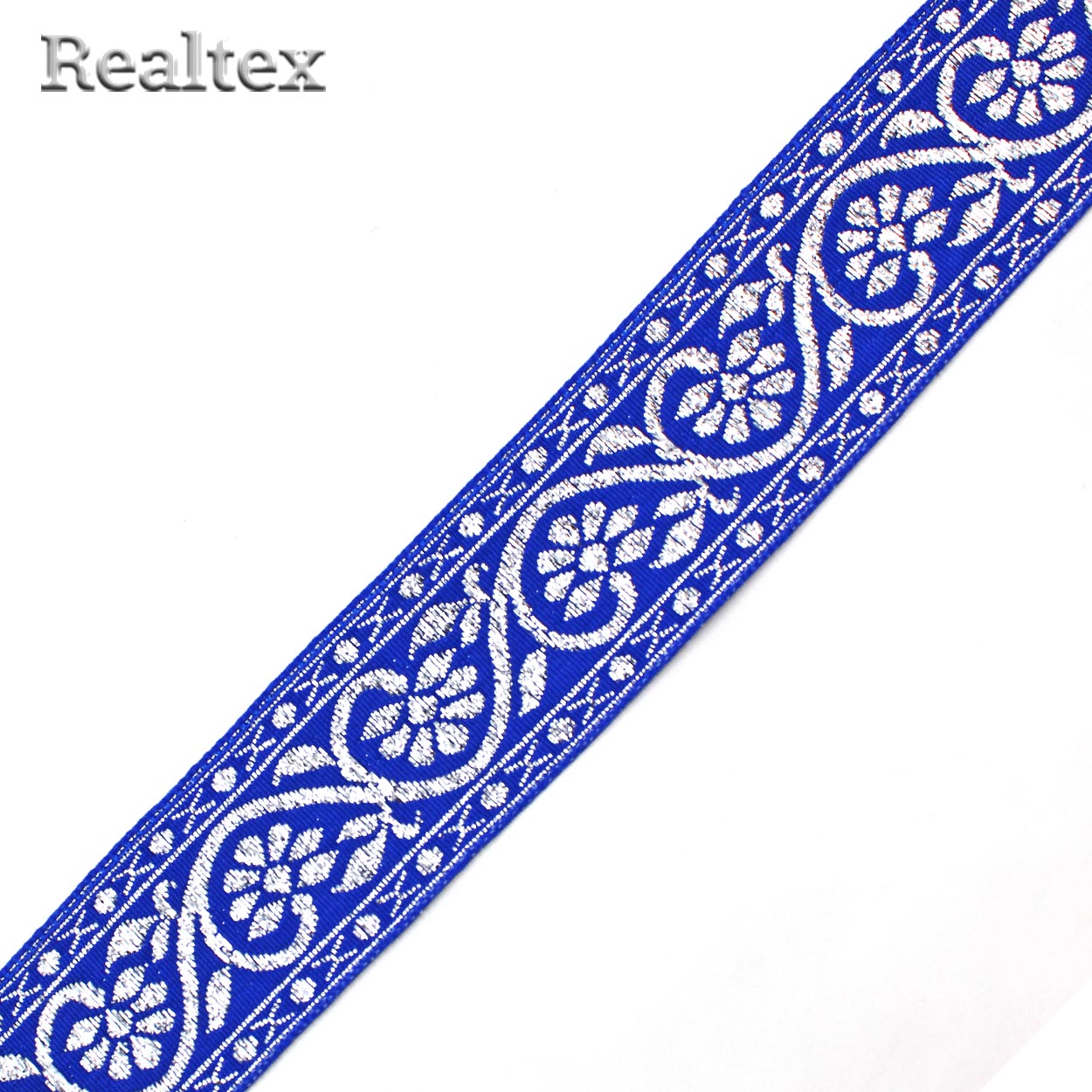 Тесьма жакардовая 32мм с3104г17 рис.9819 "в" (25м) цв.электрик/серебро