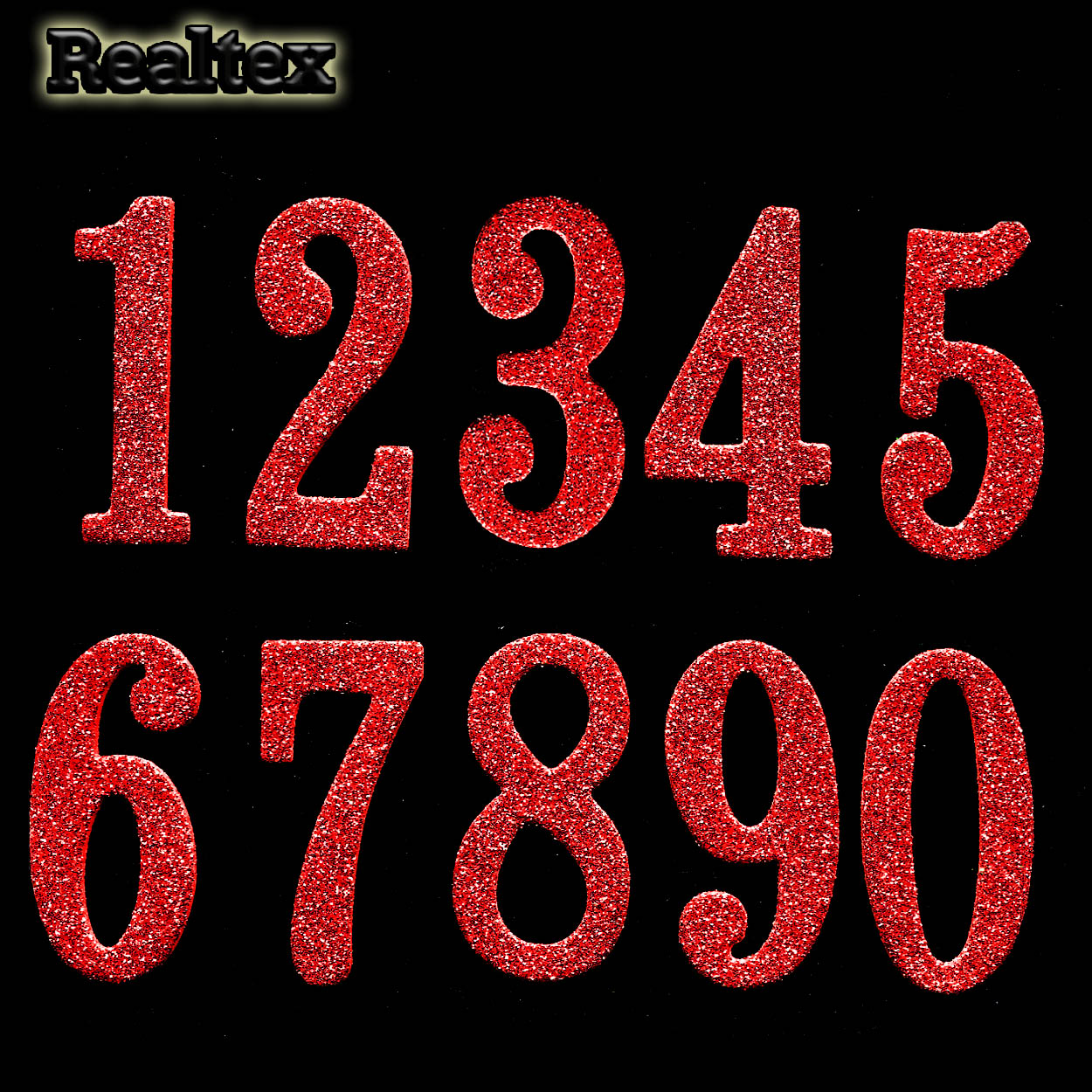 Набор "Цифры" (0-9) из глиттерного фоамирана 55*28мм (10 шт) цв.красный