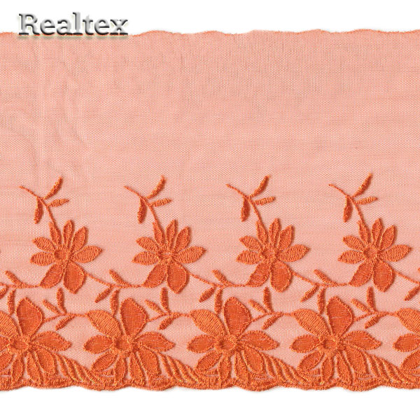 Кружево на сетке 195мм 44-4024 цв.096 ярко оранжевый