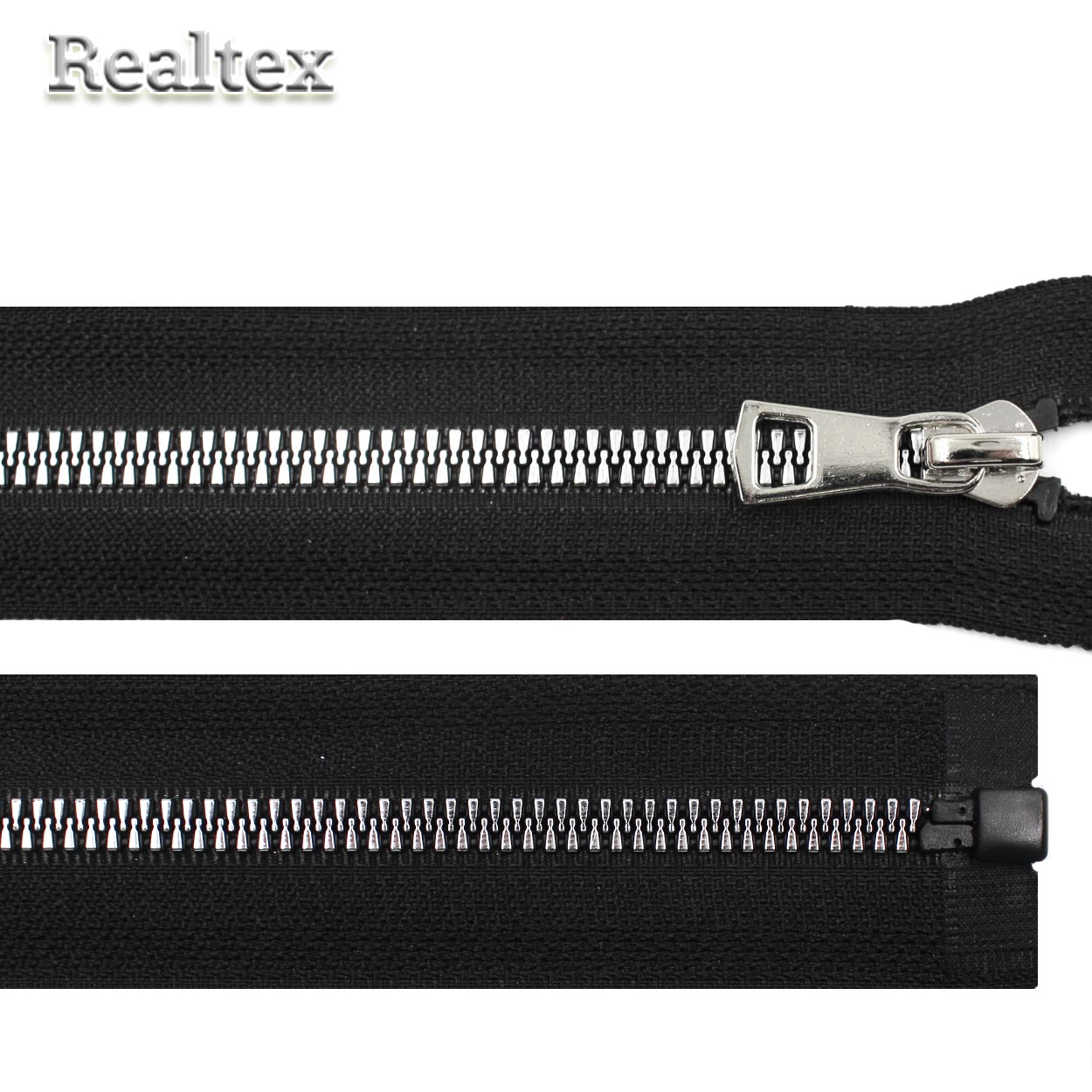 Молния трактор  Realtex R-7 декоративная Т.5 1замок 80см разъемная (акулий зуб) цв.черный/никель 
