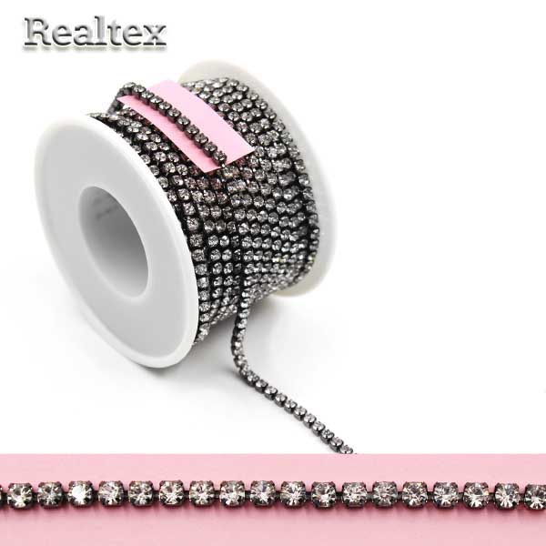 Тесьма-стразы Реалтекс SS-10 3мм (оригинал-стекло)  цв.crystal/черный никель