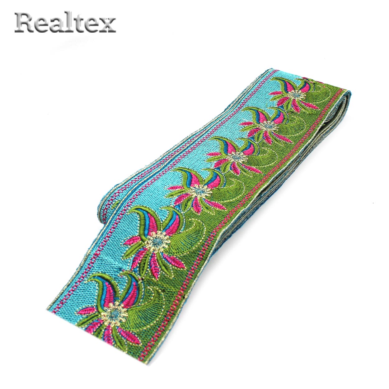 Тесьма термоклеевая 52215 80мм цв.зеленый/бирюзовый