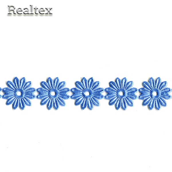 Тесьма  Реалтекс 25мм 5-4 "Ромашка" на бобине цв.голубой