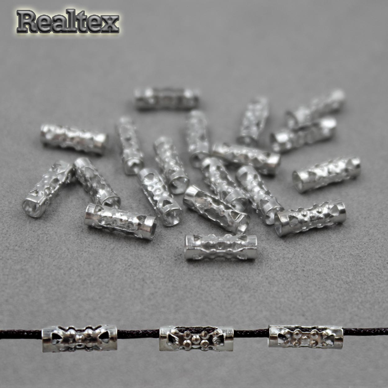 Трубочка ажурная "Realtex" для бижутерии 3*9мм (100шт) цв.никель