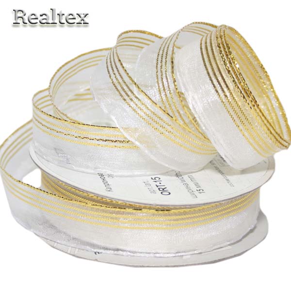 Лента капроновая 15мм ORT-15 "Blitz" цв.001 белый/золото