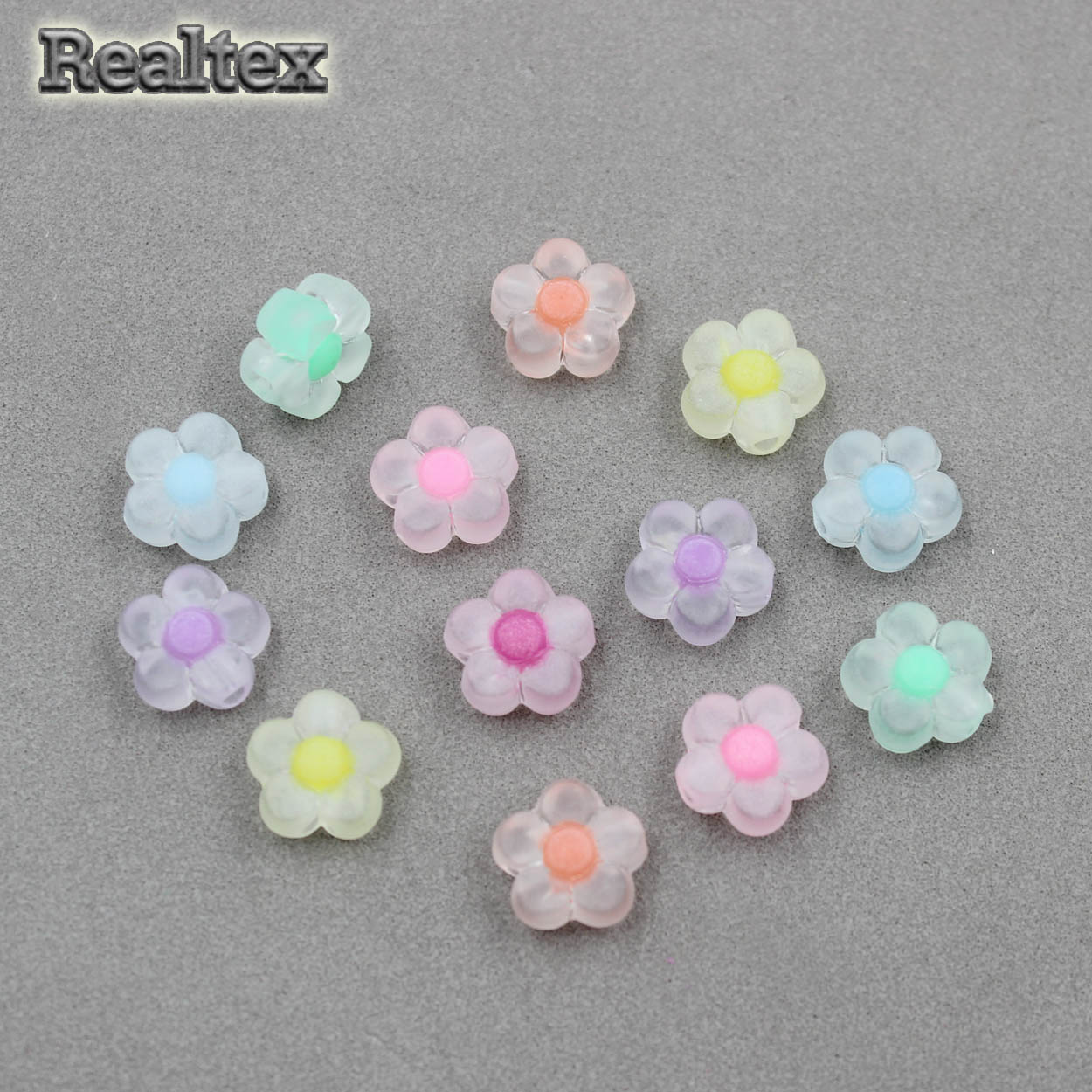 Бусины пластик Реалтекс Цветочек матовые прозрачные с цветной сердцевиной (100гр) цв.mix