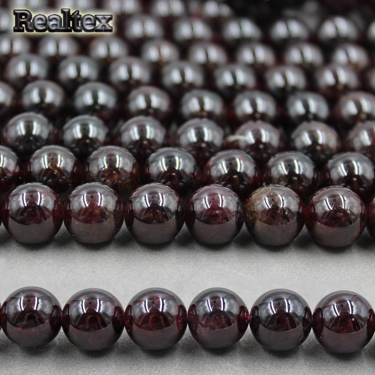 Бусины Realtex из натурального камня Гранат натуральный 10мм дл.40см (43шт) цв.бордово-коричневый