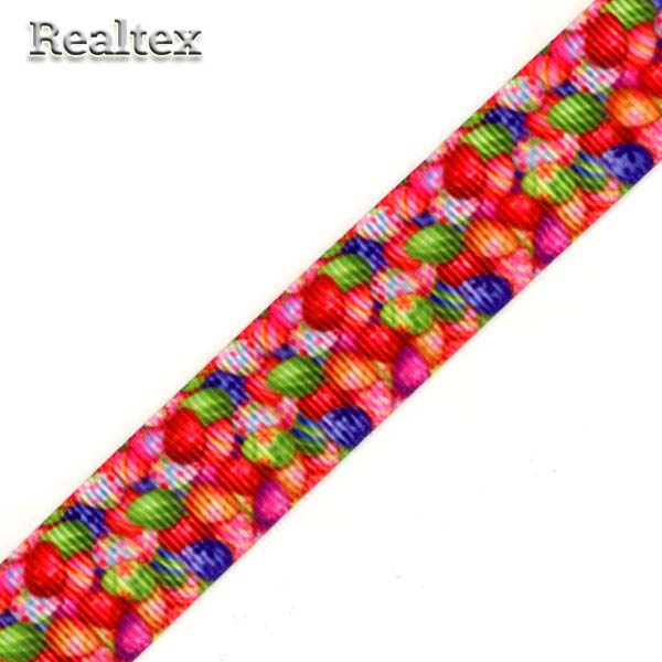 Лента репсовая с рисунком Realtex 25мм "Яйца пасхальные №2" цв.mix