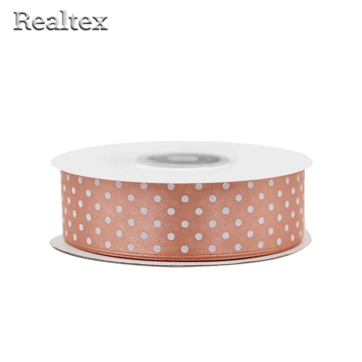 Лента атласная с рисунком  25мм  Realtex "Горох" цв.0463 персик